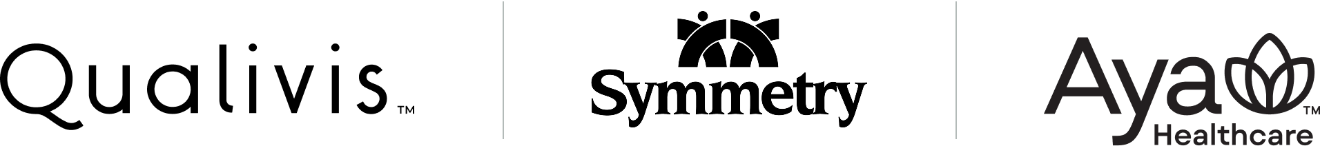 Qualivis, Symmetry and Aya Healthcare Logos
