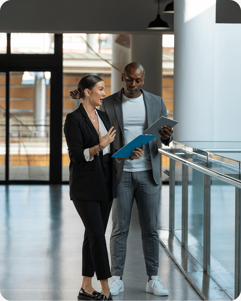 Image of a man and a woman talking