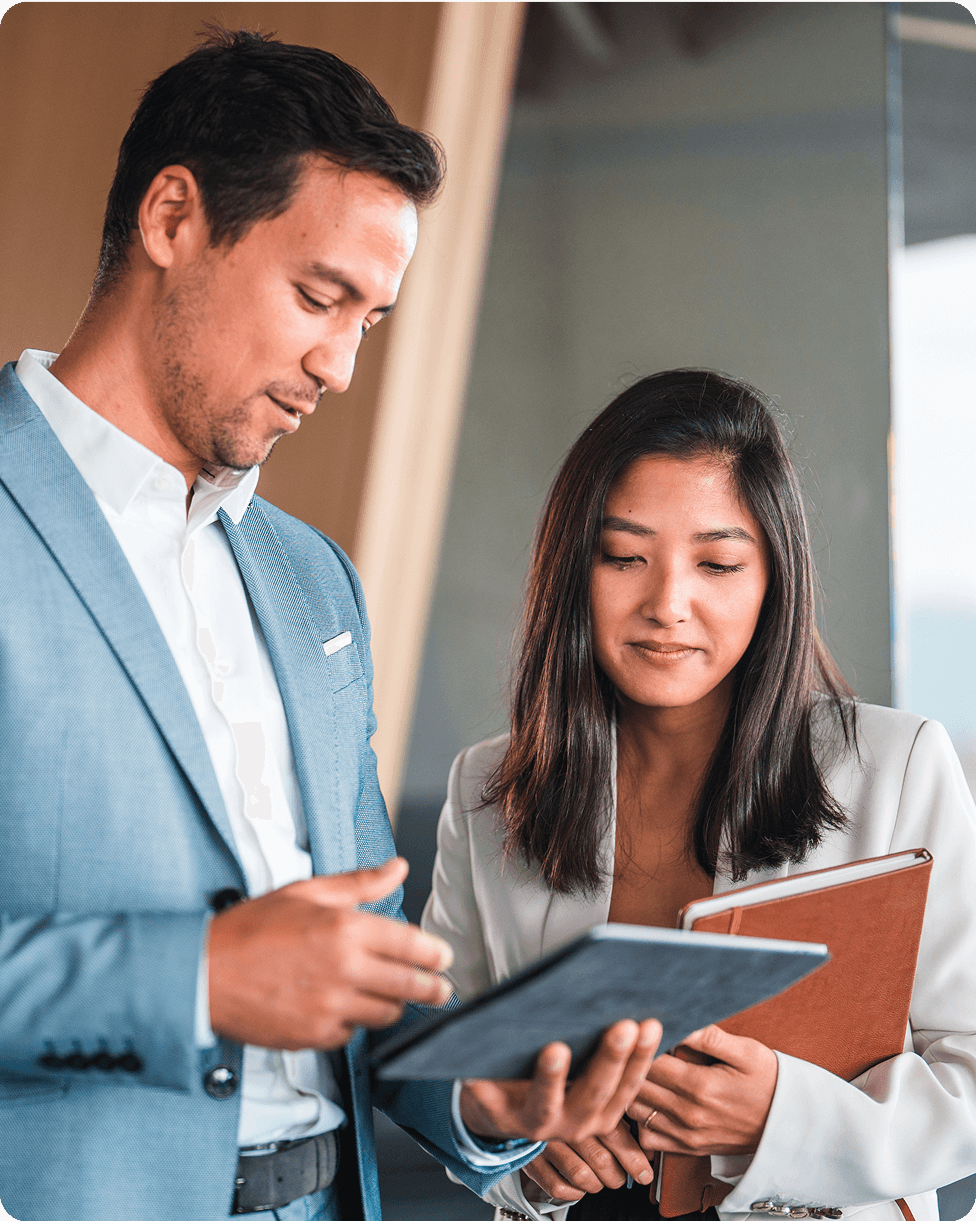 Image of a man and woman talking